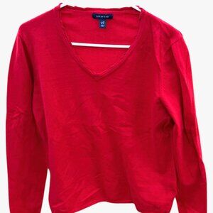 Lands' End Red Long Sleeve V-Neck Lightweight Sweater